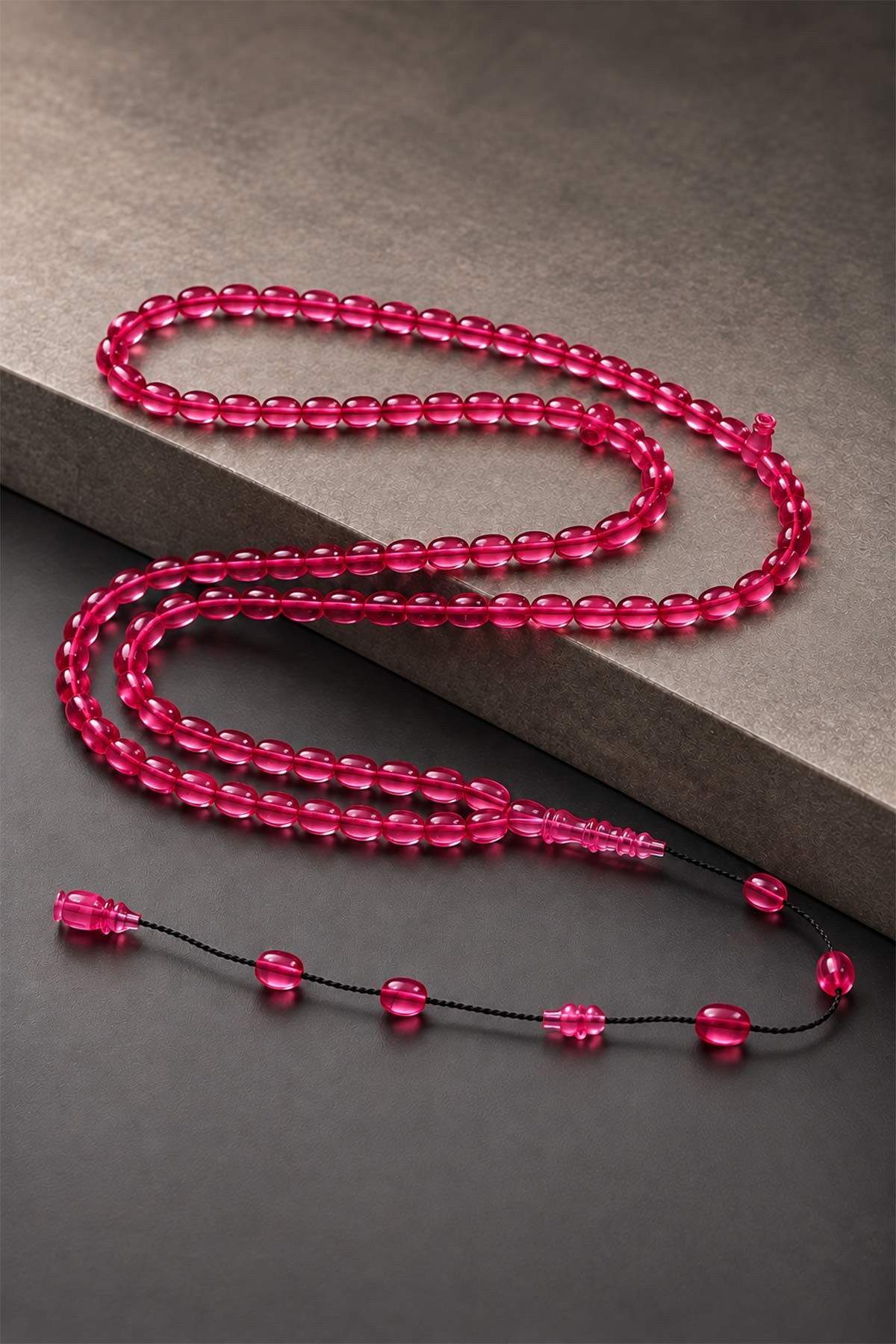 Pembe Özel Seri 99luk Ateş Kehribar Tesbih
