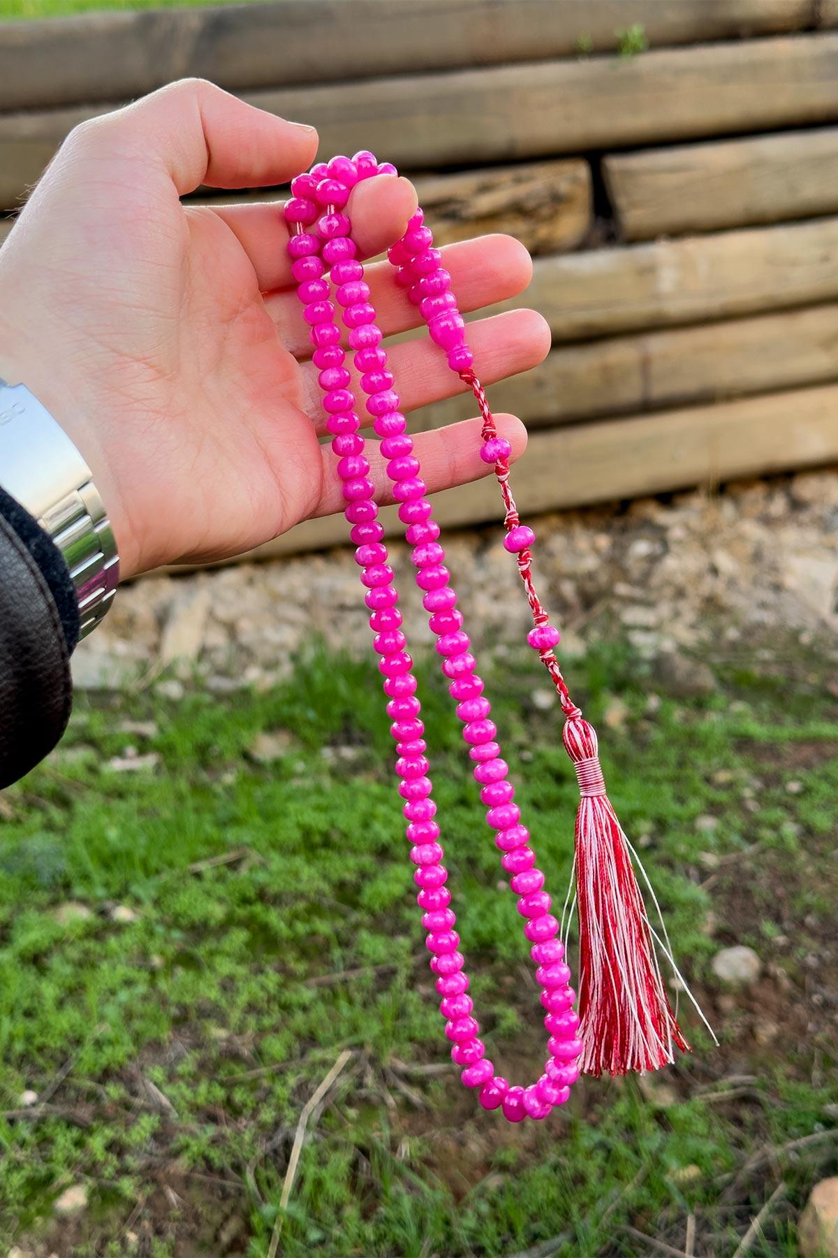 Pembe Tonda Özel Tasarım 99luk Sıkma Kehribar Tesbihimiz