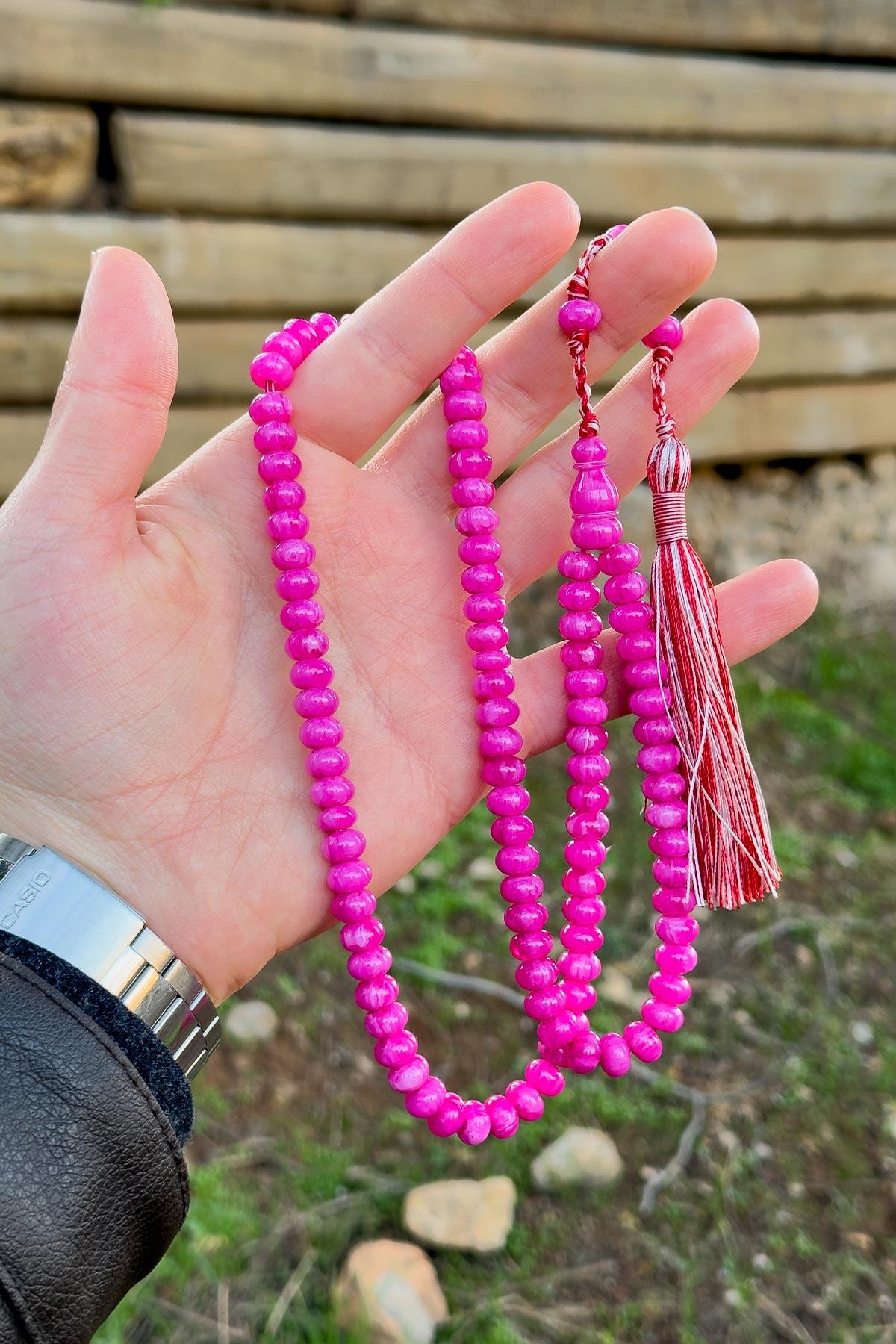 Pembe Tonda Özel Tasarım 99luk Sıkma Kehribar Tesbihimiz