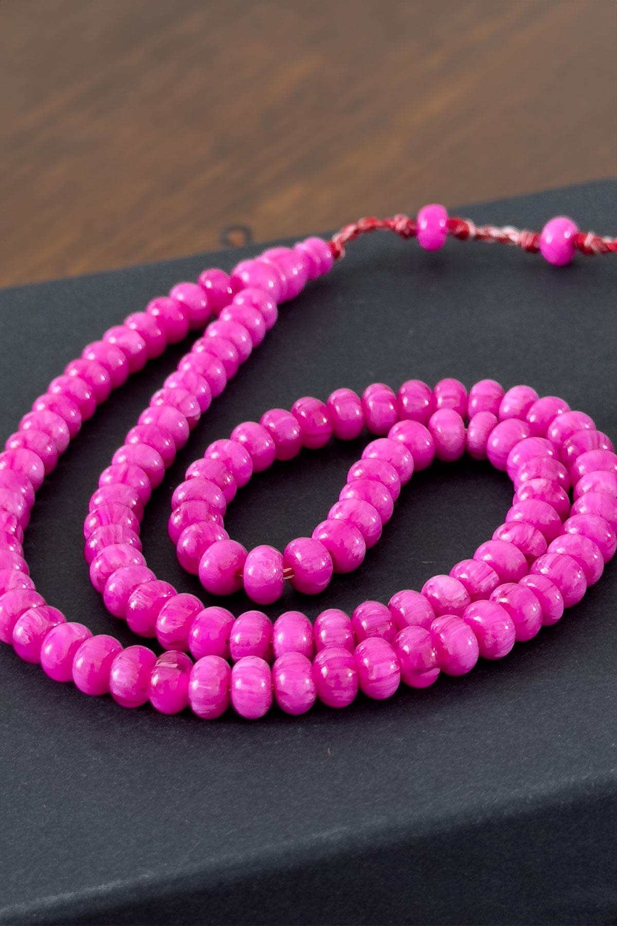 Pembe Tonda Özel Tasarım 99luk Sıkma Kehribar Tesbihimiz