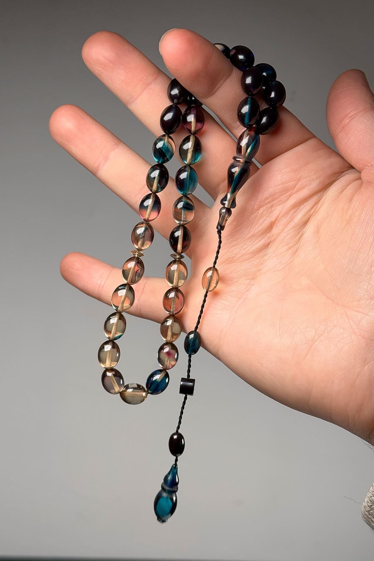 Renk Geçişli Usta İşçilik Ateş Kehribar Tesbih