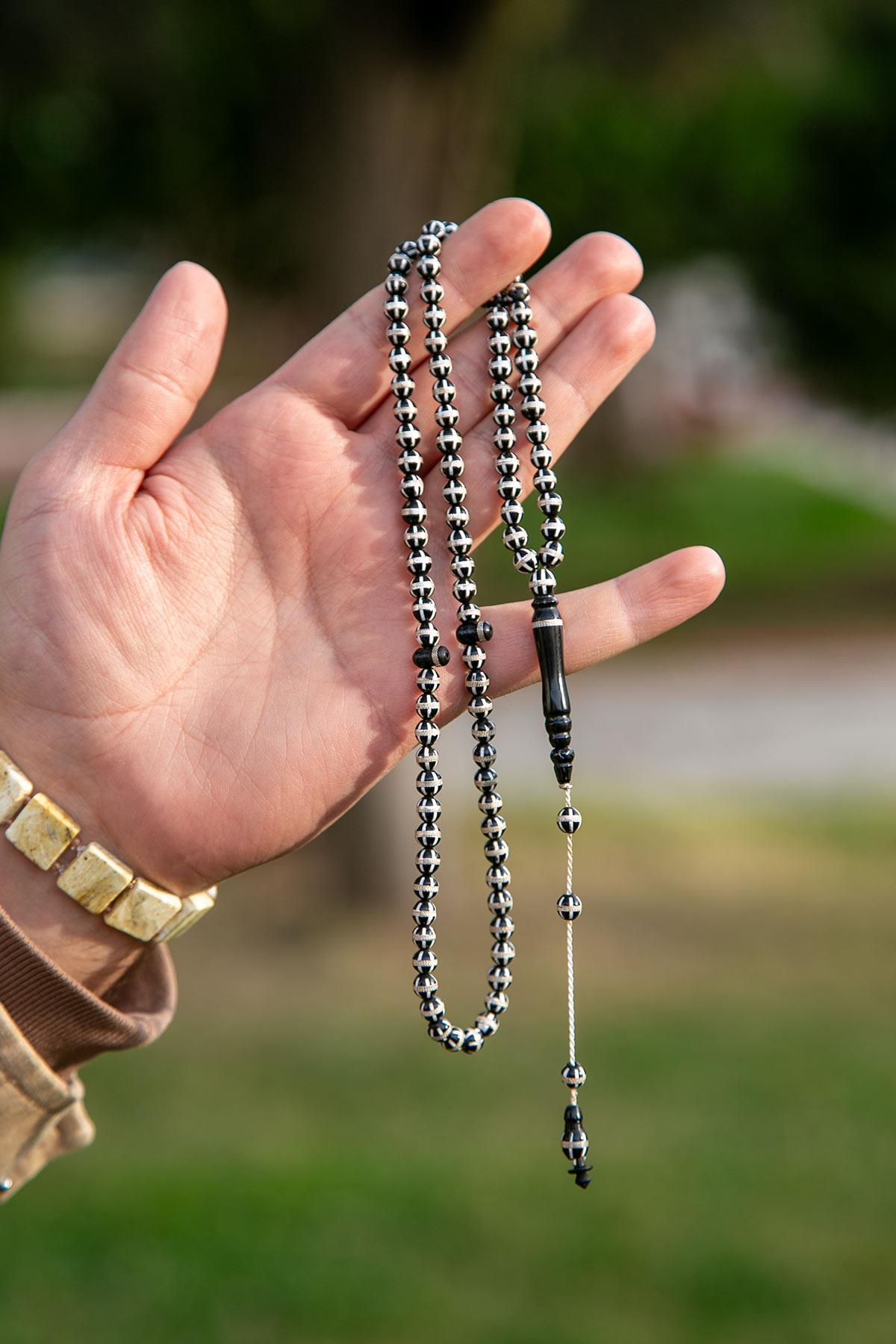 Sanatsal Cep Boy Gümüş Sarmal İşleme 99luk Kuka Tesbih