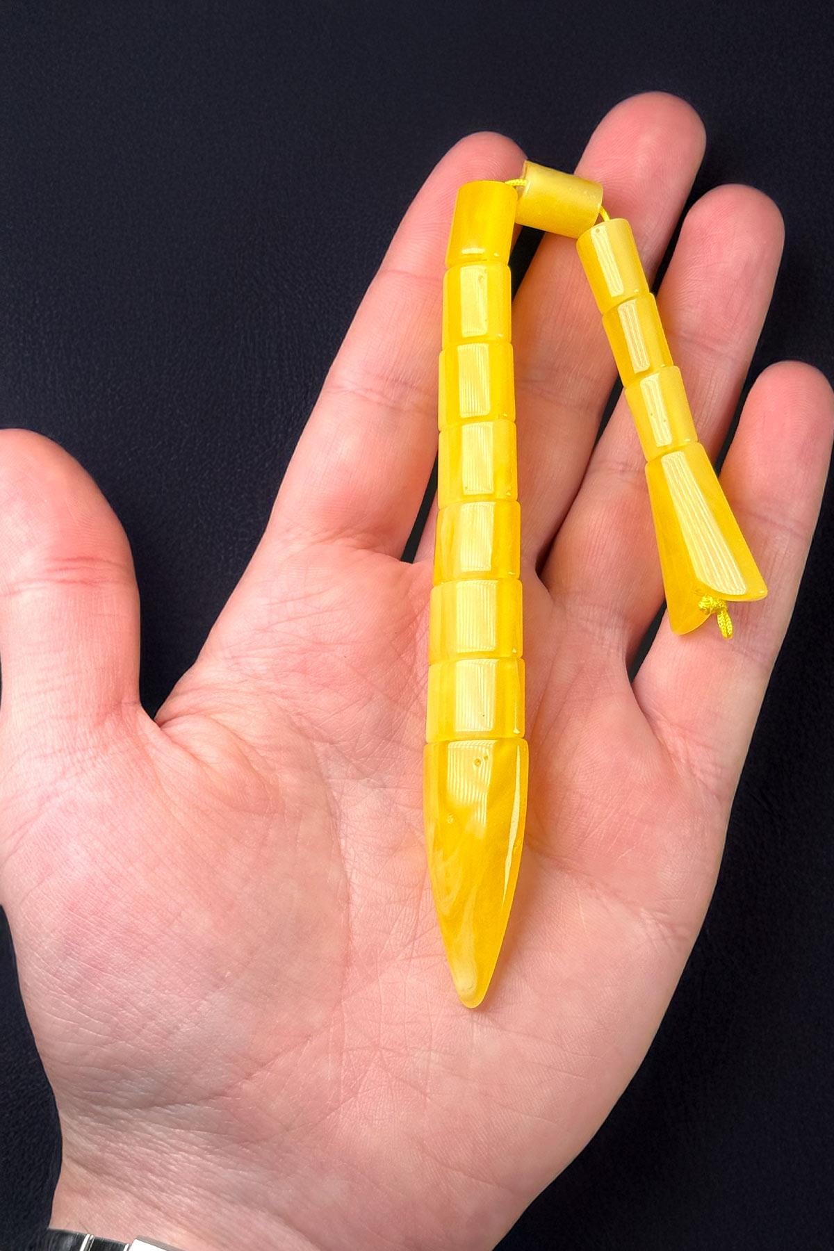 Sarı Beyaz Dalgalı Usta İşçilik Balık Tesbih