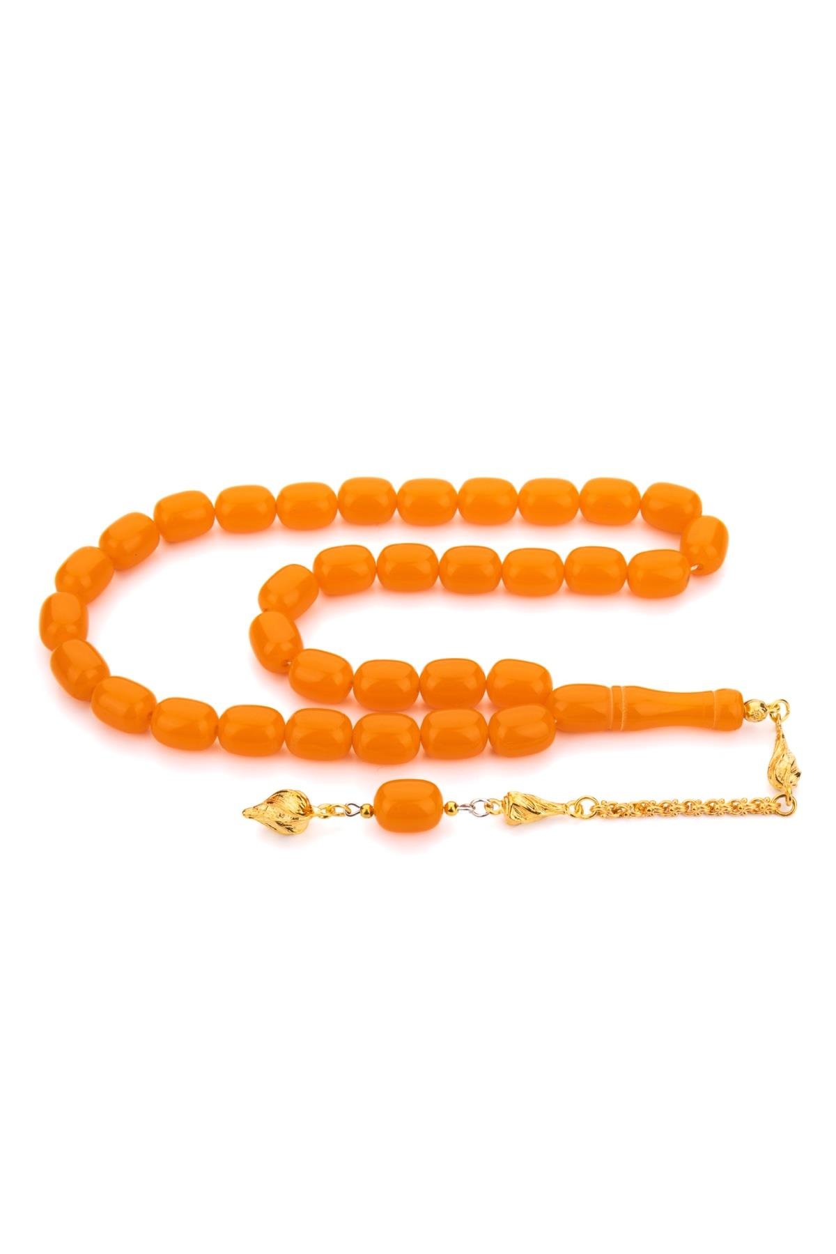 Sarı Püsküllü İri Boy Turuncu Toz Kehribar Tesbih