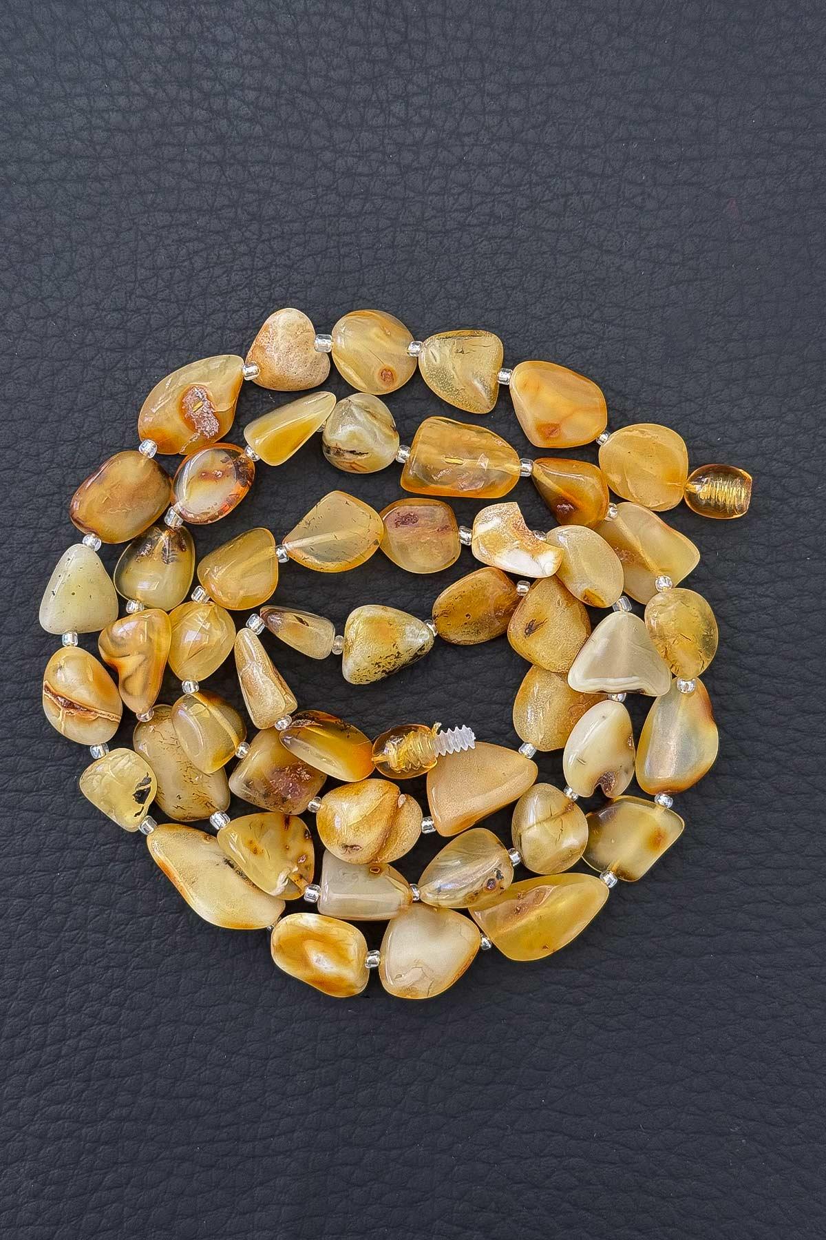 Seccar Cins İri Taşlı Damla Kehribar Kolye