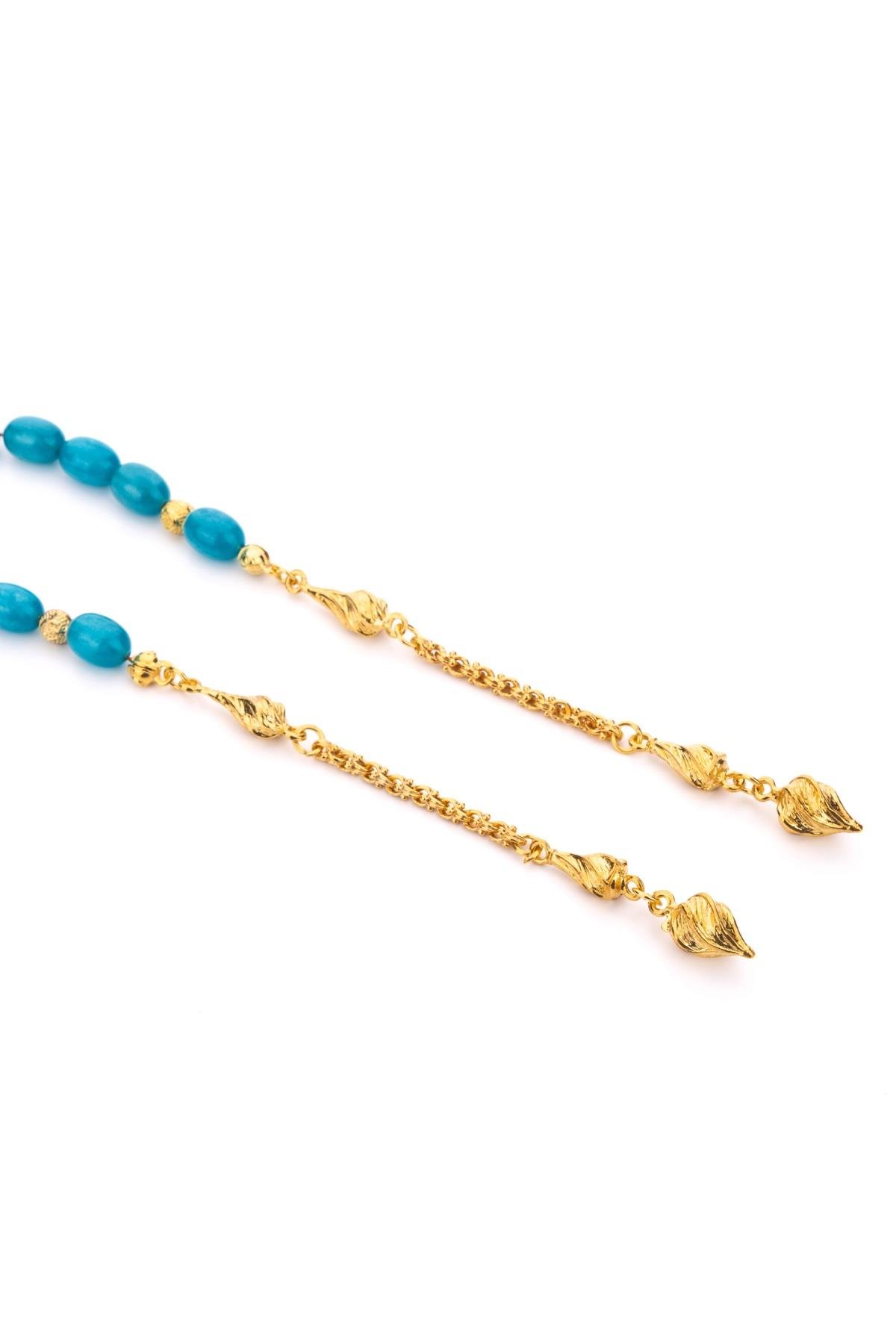 Sedefimsi Deniz Mavisi Gold Püsküllü Zaza Tesbih