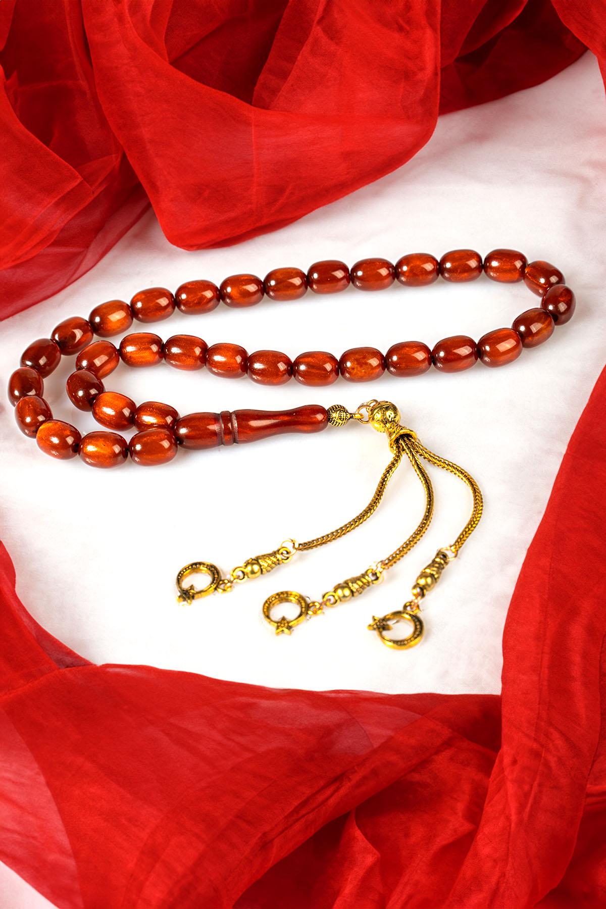 Sedefimsi Renk Sarı Püsküllü Toz Kehribar Tesbih