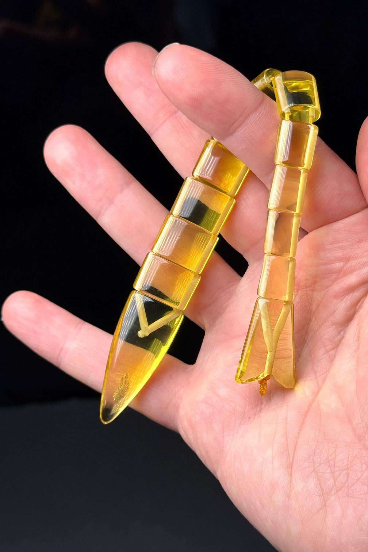 Şeffaf Sarı Usta İşçilik Balık Tesbih