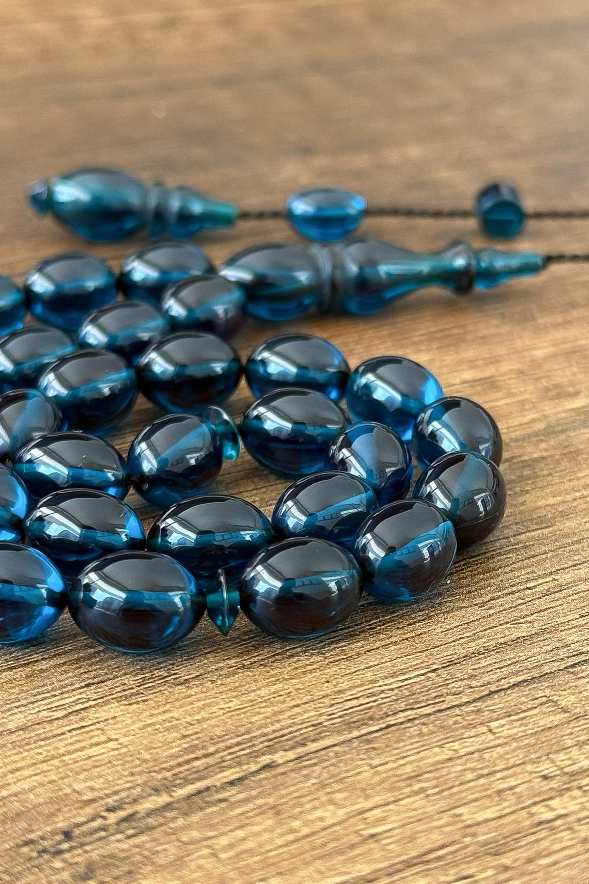 Sistemli Çalışma Petrol Mavisi Ateş Kehribar Tesbih