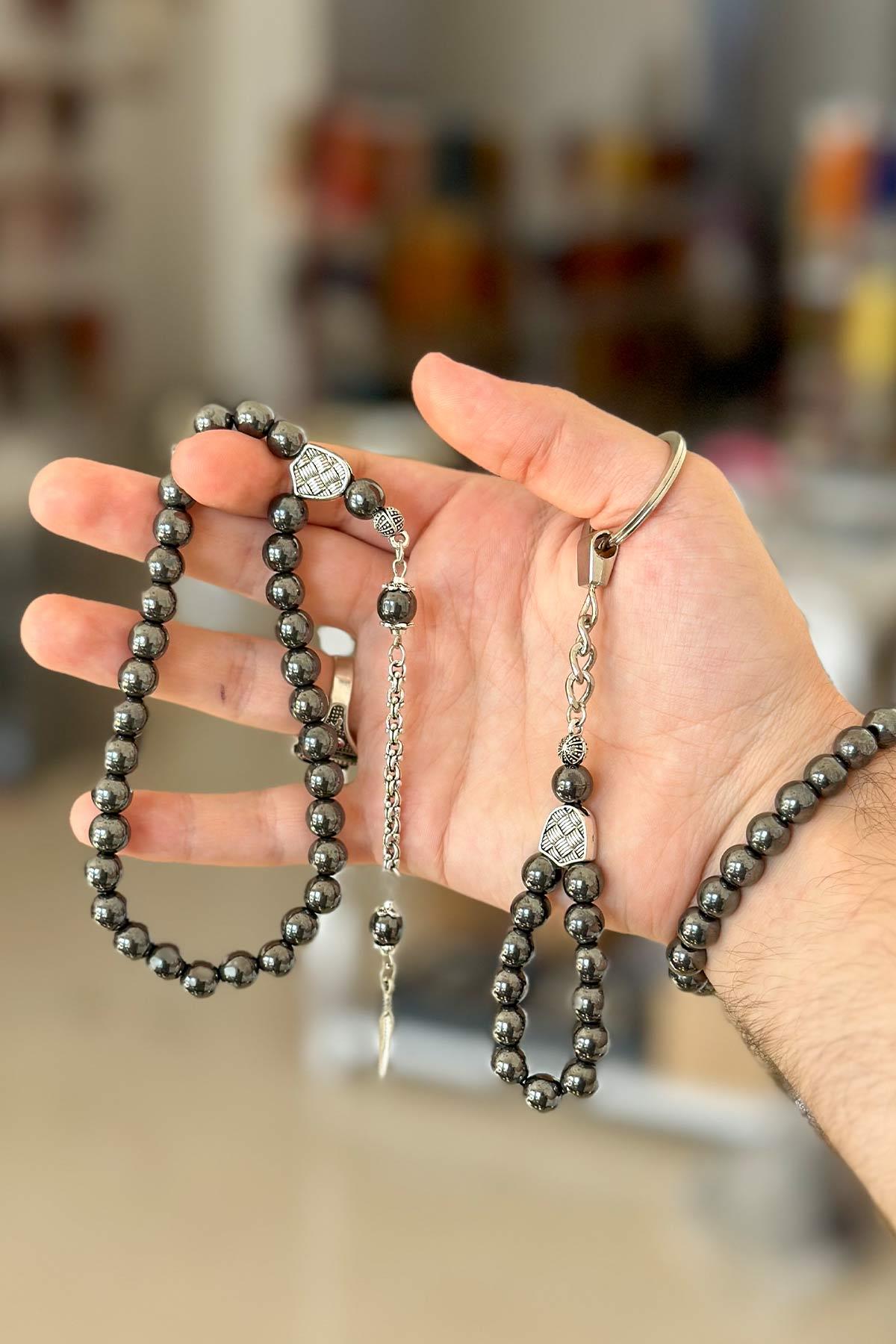 Tesbih Bileklik ve Anahtarlık Hematit Taşı Seti