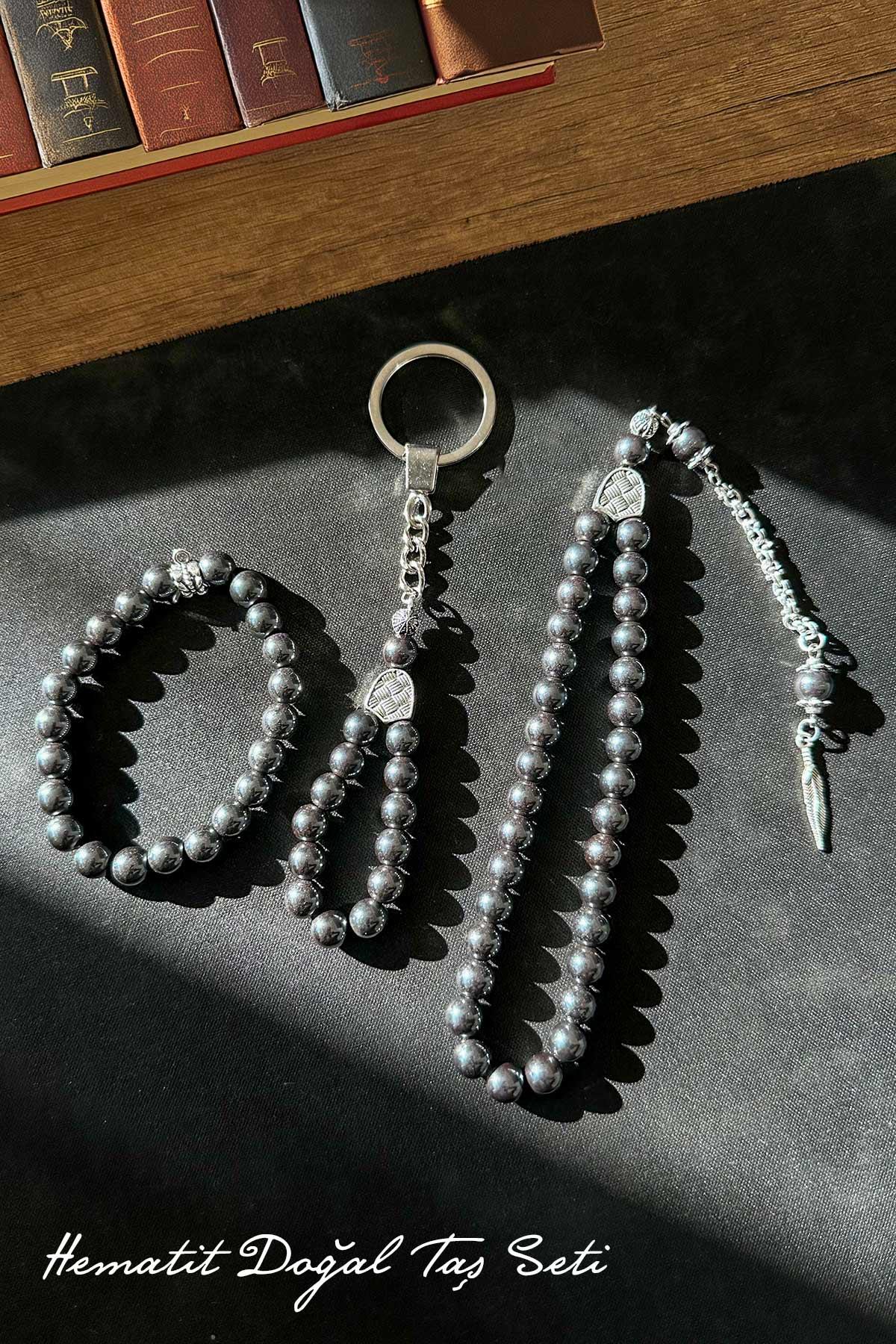 Tesbih Bileklik ve Anahtarlık Hematit Taşı Seti