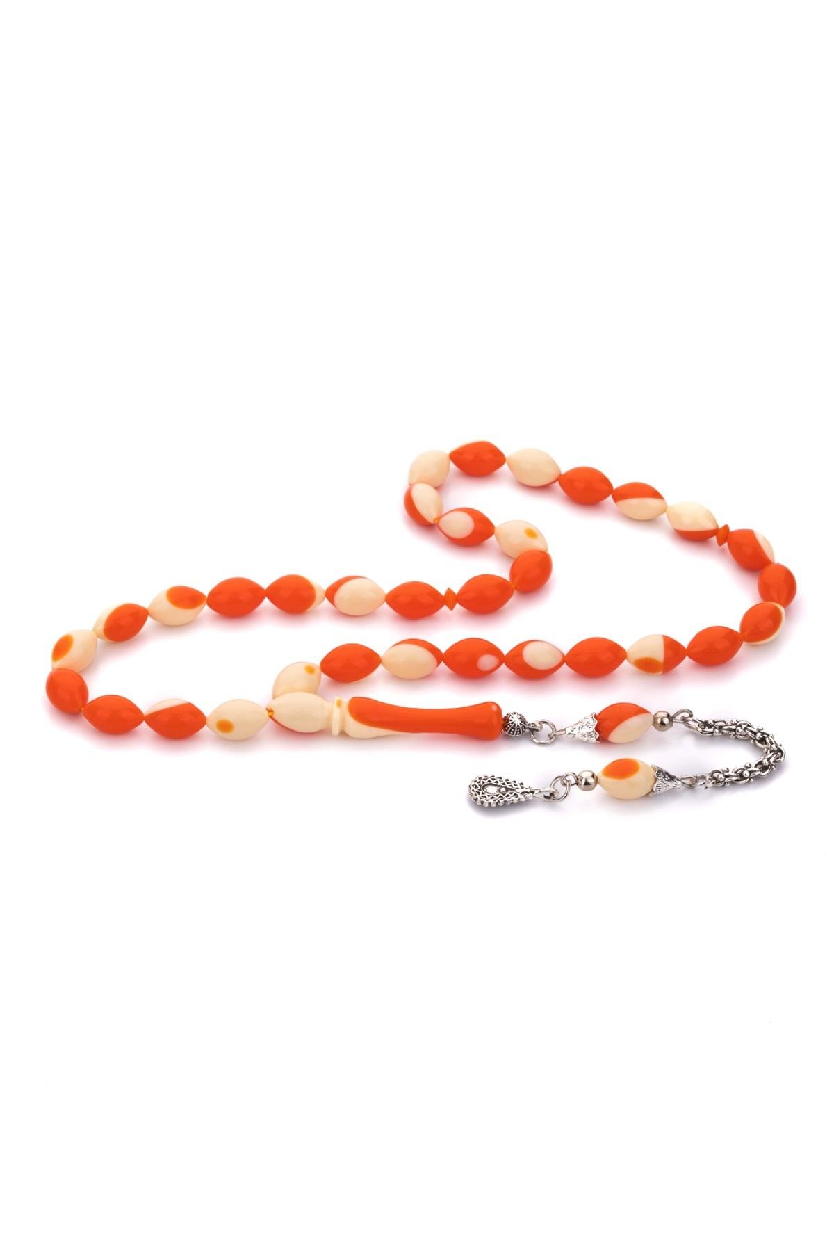 Turuncu Renk Bilardo  Toz Kehribar Tesbih