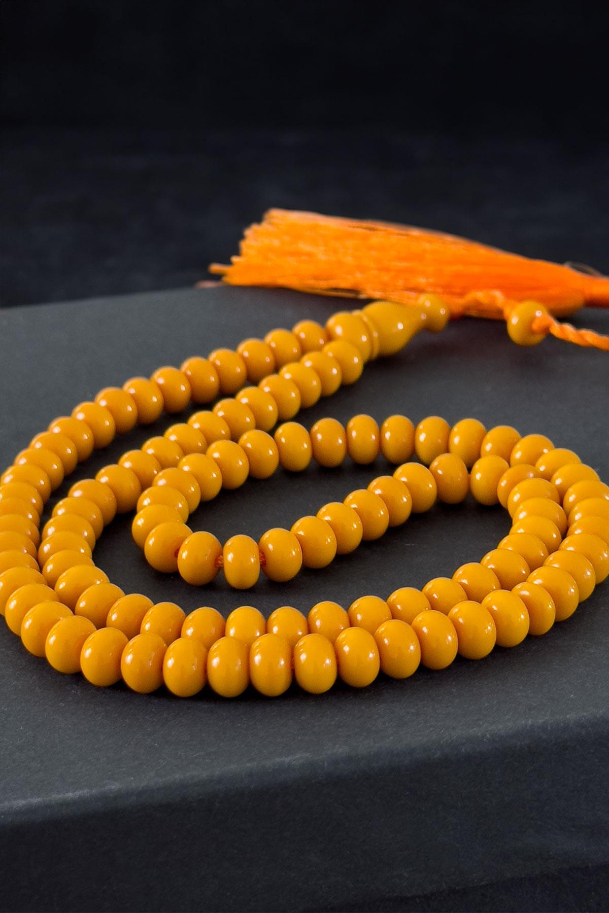 Turuncu Renk Özel Tasarım 99luk Sıkma Kehribar Tesbihimiz