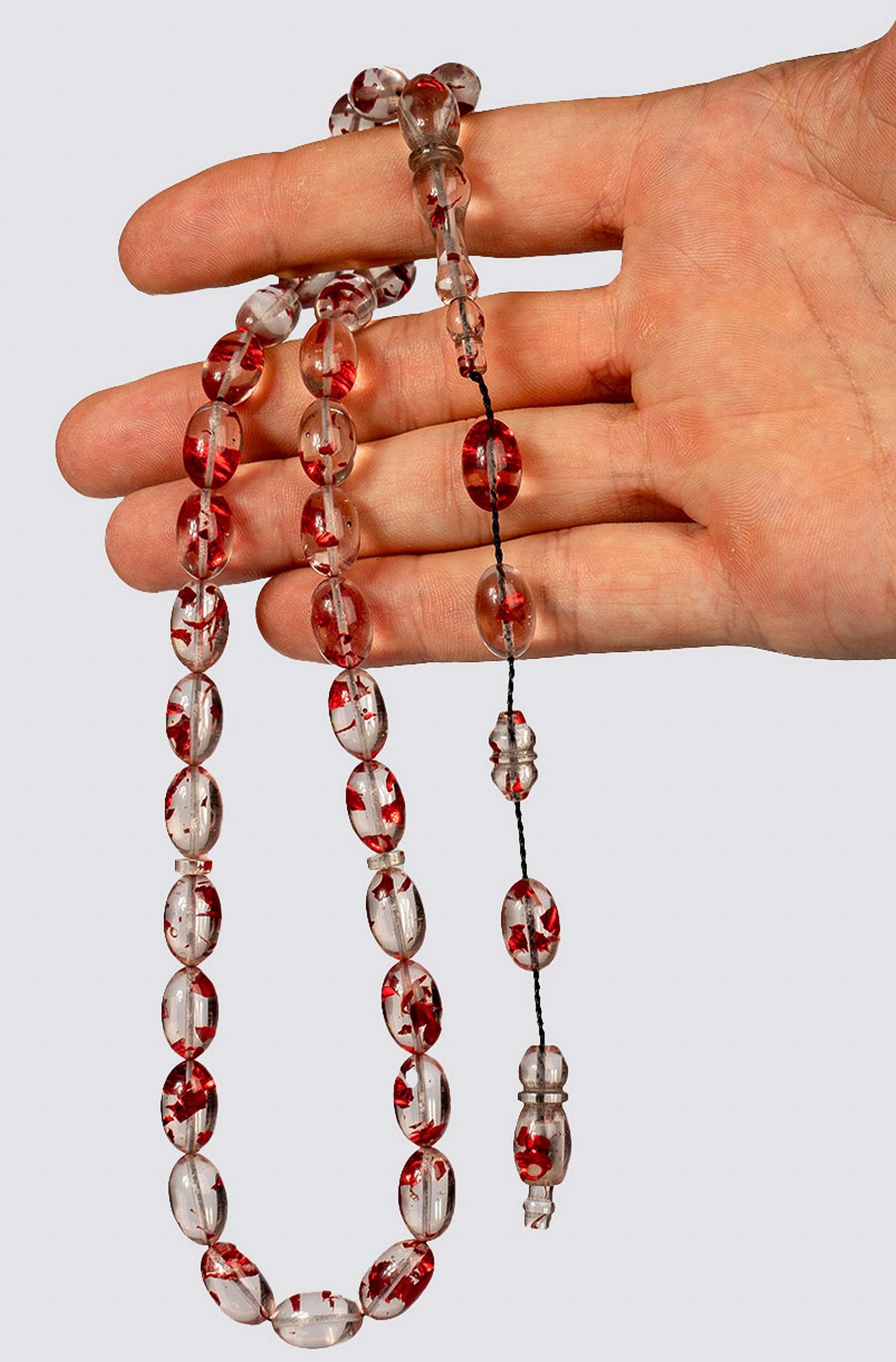 Usta İşçilik Kırmızı Parçacıklı Uçak Camı Tesbih