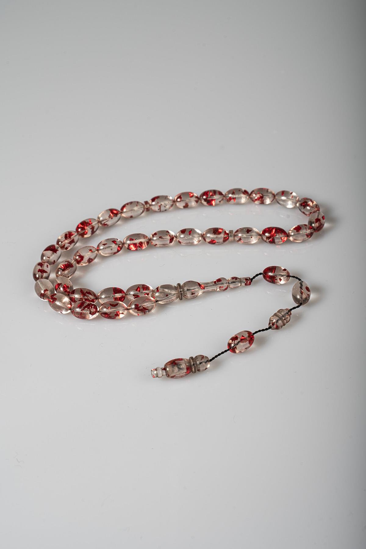 Usta İşçilik Kırmızı Parçacıklı Uçak Camı Tesbih