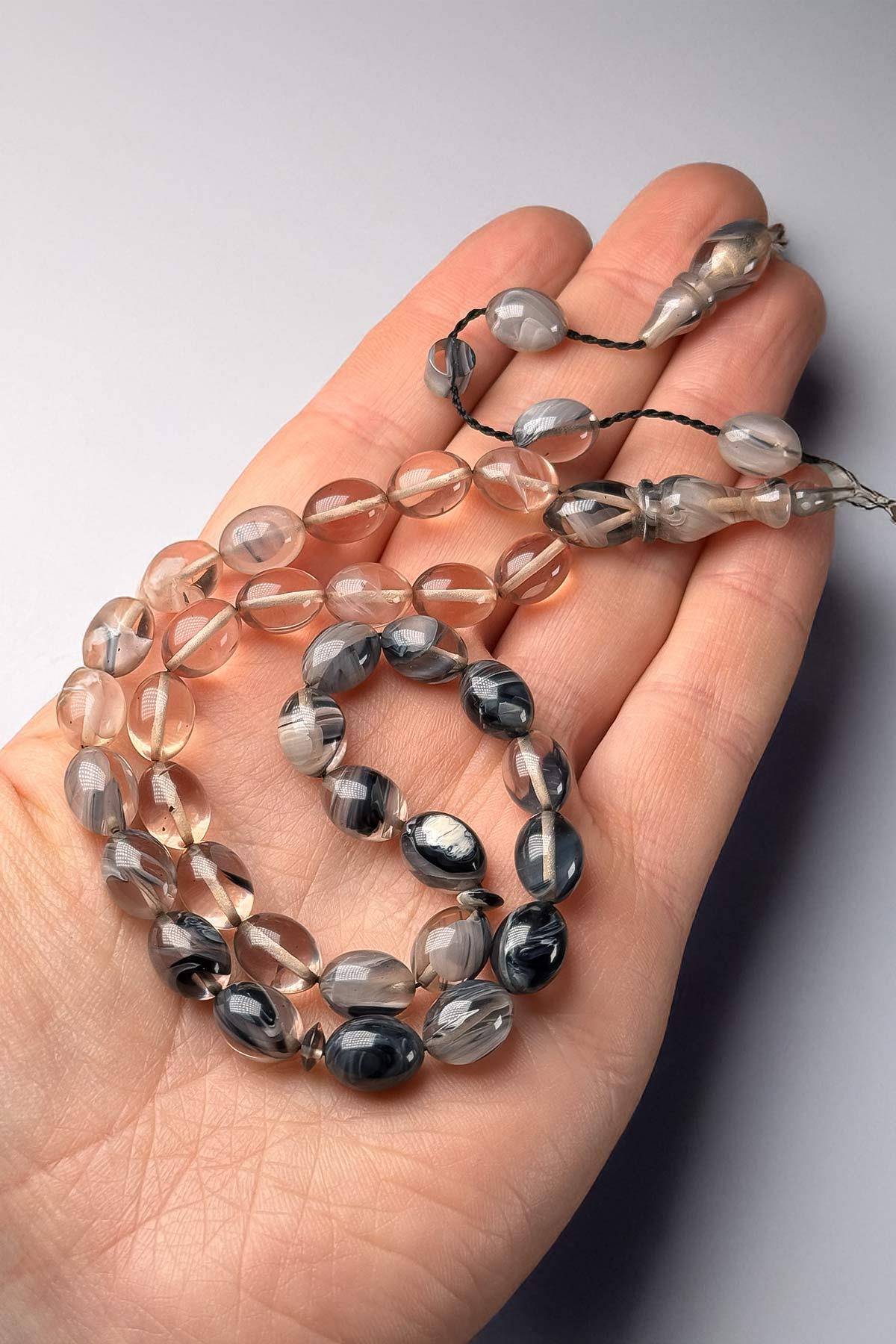 Usta İşçilik Arpa Tane Sistemli Ateş Kehribar Tesbih