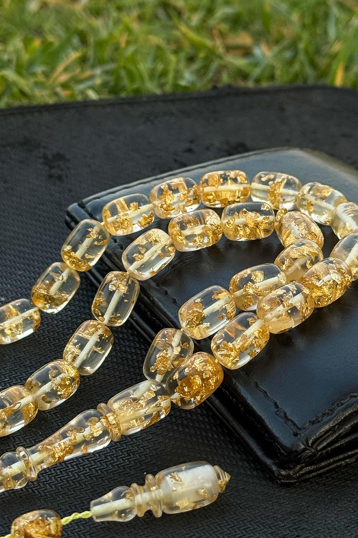 Usta İşçilikli Altın Varaklı Kapsül Tane Uçak Camı Tesbih