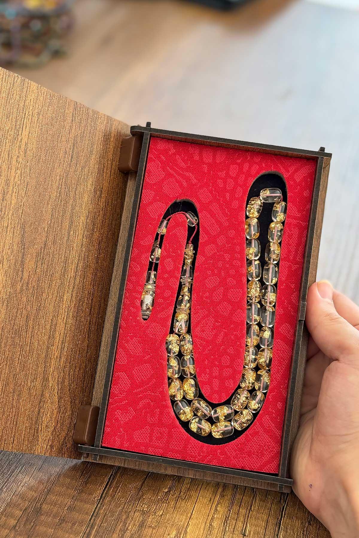 Usta İşçilikli Altın Varaklı Kapsül Tane Uçak Camı Tesbih