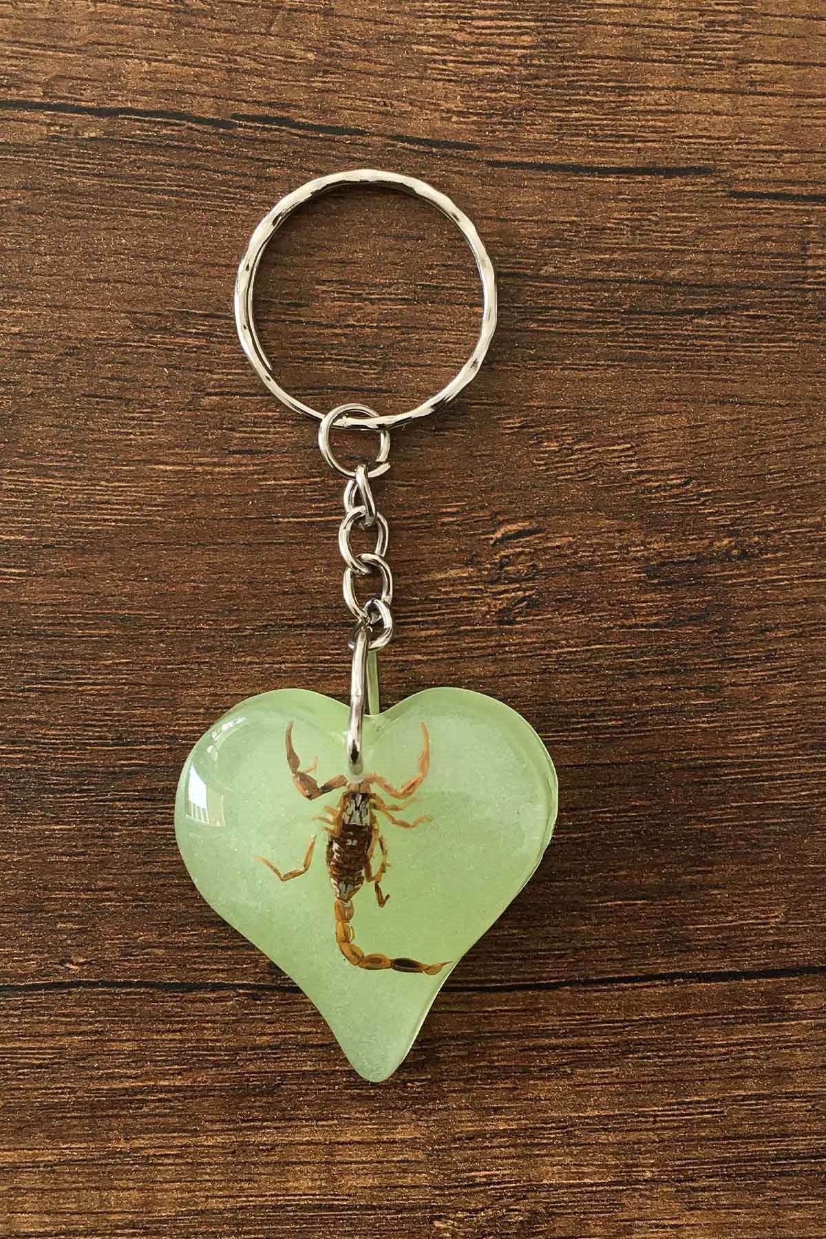 Yeşil Renk Akrep Fosilli Anahtarlık Model 6