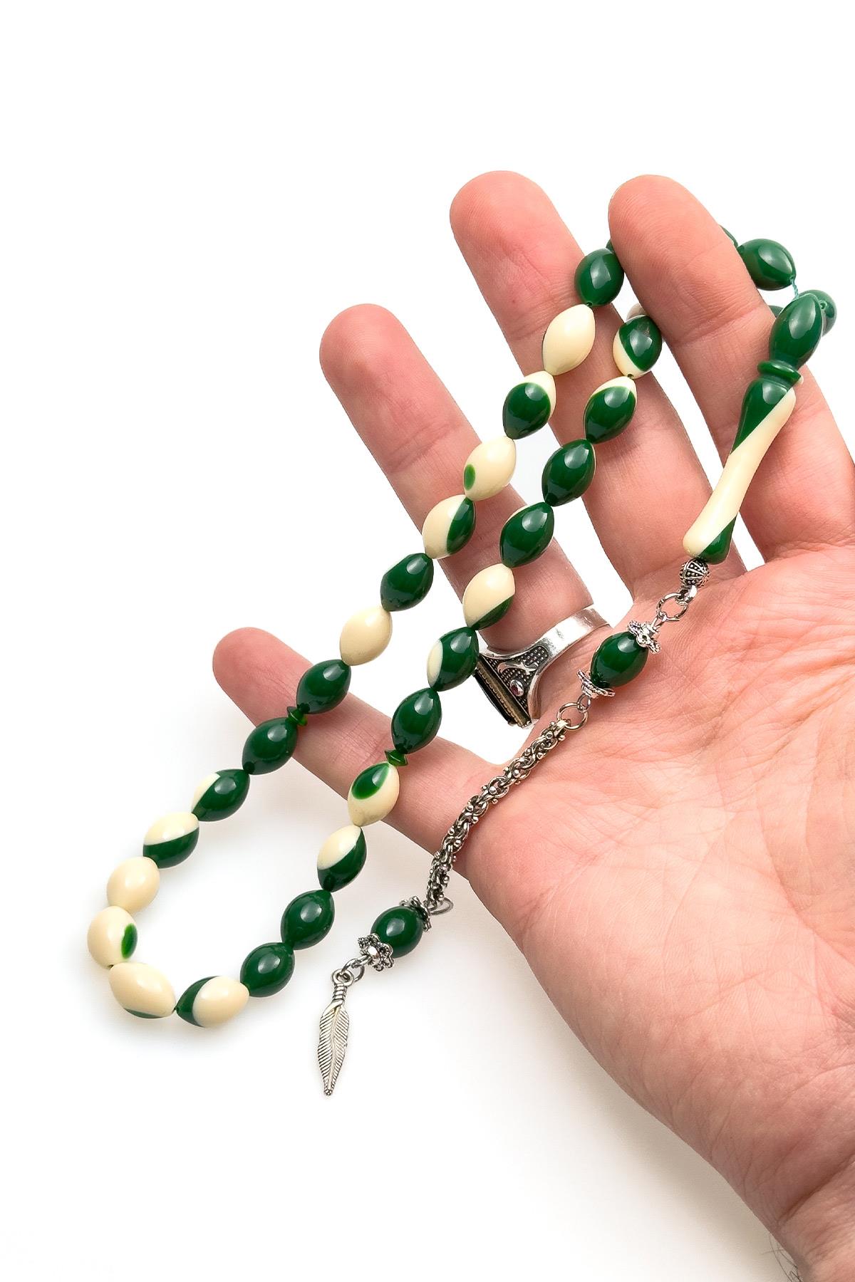 Yeşil Renk Bilardo Model Güzel Çekimli Toz Kehribar Tesbih