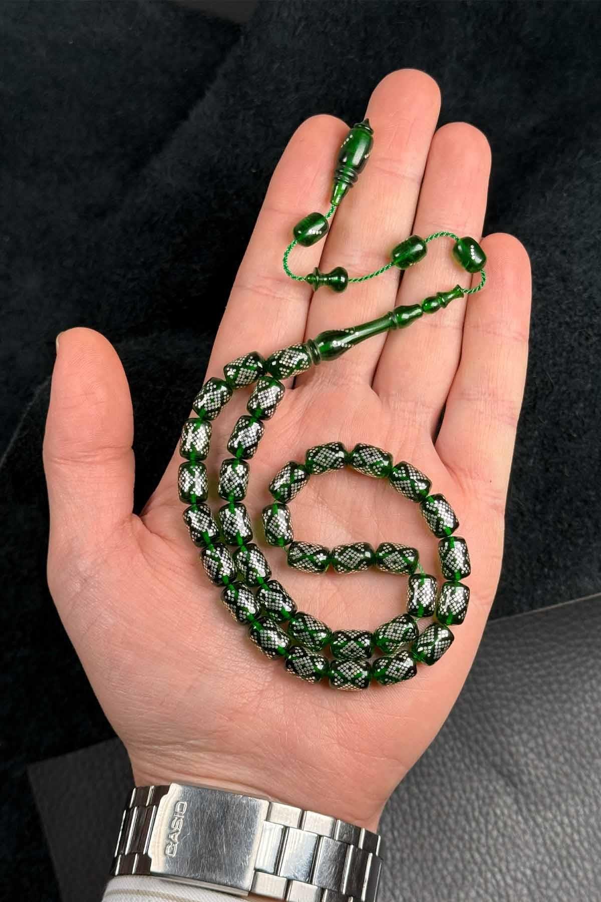 Yoğun Gümüş İşleme Ateş Kehribar Tesbih | Tesbih Kenti