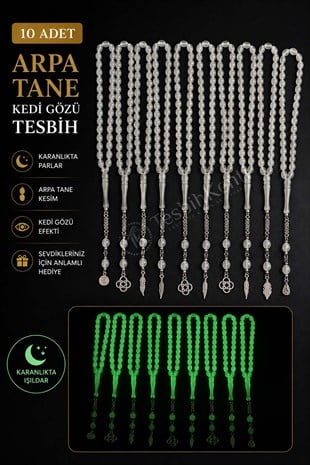 10 Adet Arpa Tane Kedi Gözü Tesbih - TesbihKenti