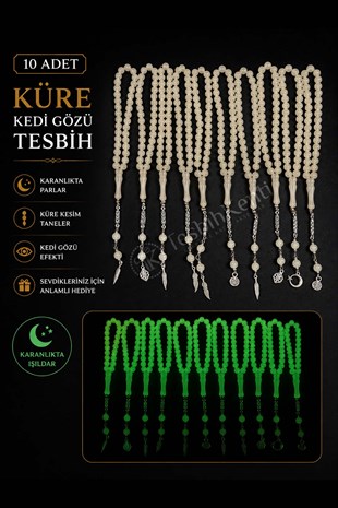 10 Adet Küre Tane Kedi Gözü Tesbih - TesbihKenti