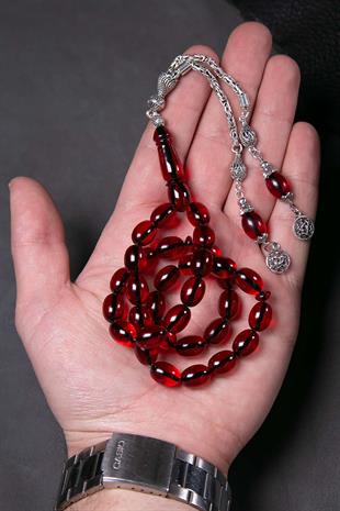 925 Ayar Gümüş Püsküllü Vişne Çürüğü Ateş Kehribar Tesbih