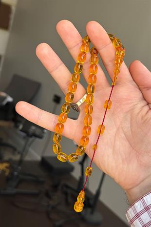 9/8 MM Usta İşçilik İpeksi Çekim Ateş Kehribar Tesbih