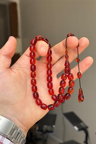 9/8 MM Usta İşçilik Kızıl Renk Ateş Kehribar Tesbih