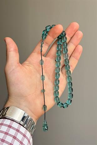 9/8 MM Usta İşçilik Su Yeşili Ateş Kehribar Tesbih