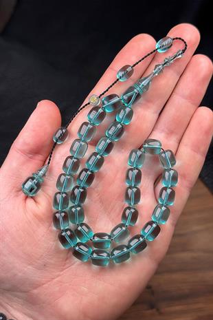 9/8 MM Usta İşçilik Su Yeşili Ateş Kehribar Tesbih