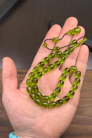 9/8 MM Usta İşçilik Yeşil Renk Ateş Kehribar Tesbih
