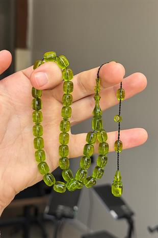 9/8 MM Usta İşçilik Yeşil Renk Ateş Kehribar Tesbih
