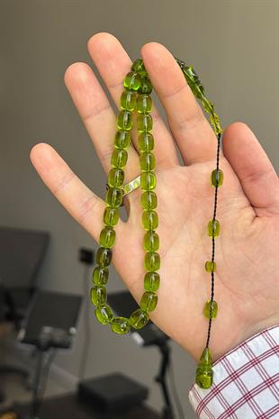 9/8 MM Usta İşçilik Yeşil Renk Ateş Kehribar Tesbih