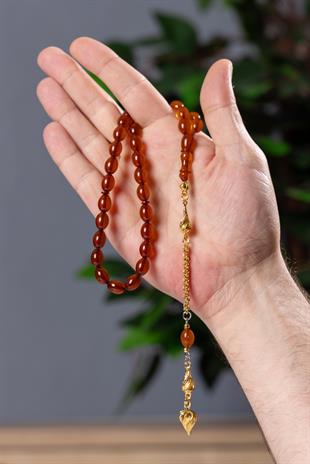 Bal Rengi ve Sarı Püskül Harika Uyumu Zar Kehribar Tesbih