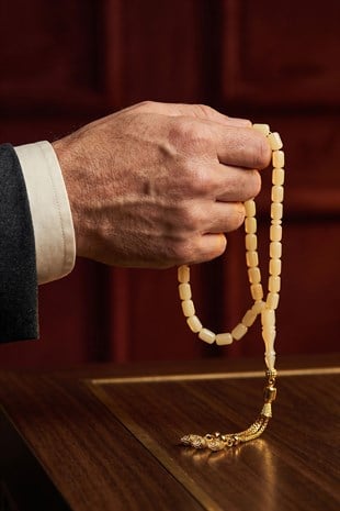 Bilek Boy Gold Gümüş Püsküllü Kaya Damla Kehribar Tesbih - TesbihKenti