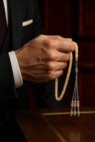 Bilek Boy Gümüş Püsküllü Kaya Damla Kehribar Tesbih - TesbihKenti
