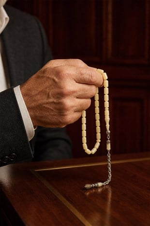 Bilek Boy Gümüş Püsküllü Kaya Damla Kehribar Tesbih - TesbihKenti