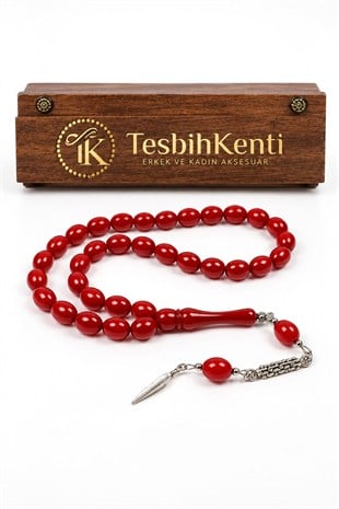 Bordo Akrilik Erkek Tesbihi Ahşap Kutulu | TesbihKenti