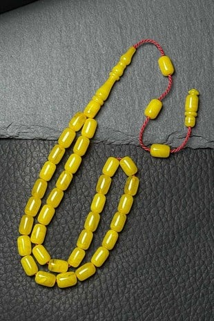 İdeal Boy Akıcı Çekim Limon Sarısı Sıkma Kehribar Tesbih | Tesbih Kenti