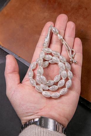 İri Taneli 925 Ayar 33lük Saf Gümüş Tesbih