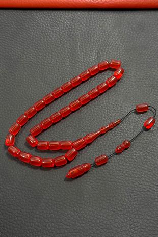 Kapsül Nar Çiçeği Rengi İle Usta İşi Zar Kehribar Tesbih