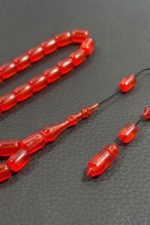 Kapsül Nar Çiçeği Rengi İle Usta İşi Zar Kehribar Tesbih