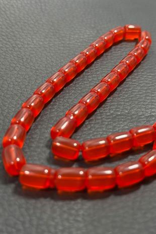 Kapsül Nar Çiçeği Rengi İle Usta İşi Zar Kehribar Tesbih