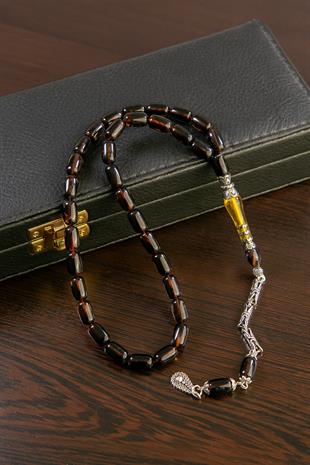 Nakkaş İmameli Alacalı Kırmızı Ateş Kehribar Tesbih