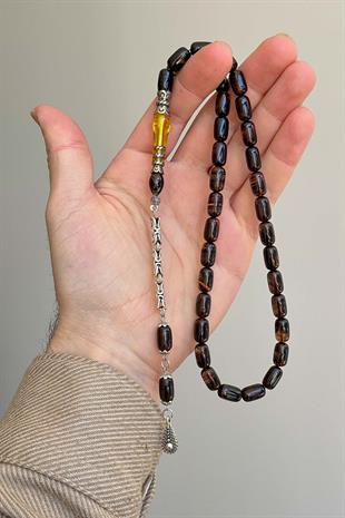 Nakkaş İmameli Alacalı Kırmızı Ateş Kehribar Tesbih