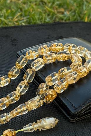 Usta İşçilikli Altın Varaklı Kapsül Tane Uçak Camı Tesbih