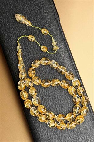 Usta İşçilikli Altın Varaklı Uçak Camı Tesbih