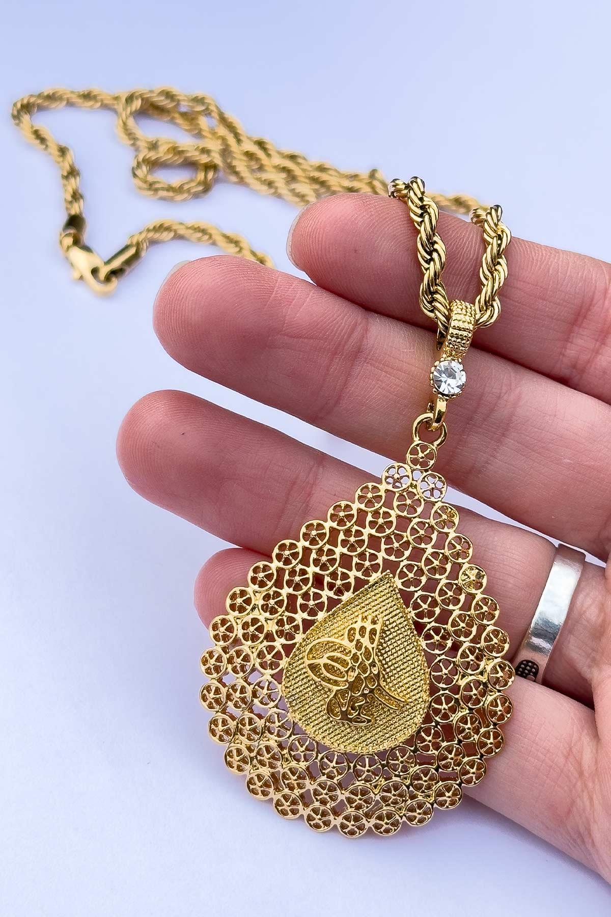 1. Kalite Kararmaz Altın Görünümlü  Tuğra Kadın Kolye